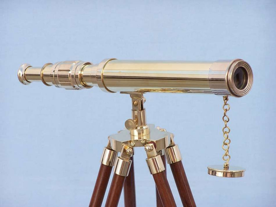 Hampton Nautical 30-Inch Floor Standing Harbor Master Brass Telescope on Tripod Side Profile Right