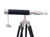 Hampton Nautical 30-Inch Floor Standing Harbormaster Chrome - Leather Telescope