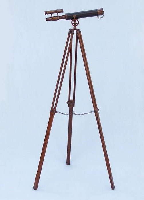 Hampton Nautical 50-Inch Floor Standing Antique Copper with Leather Griffith Astro Telescope Body Mounted on Tripod with Extended Legs and Chain