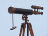Hampton Nautical 50-Inch Floor Standing Antique Copper with Leather Griffith Astro Telescope Body on Tripod Left Side Profile