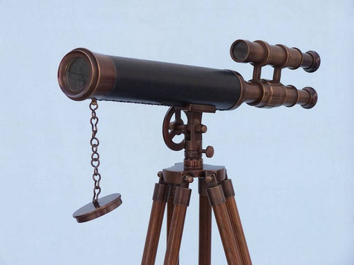 Hampton Nautical 50-Inch Floor Standing Antique Copper with Leather Griffith Astro Telescope Body on Tripod Left Side Profile
