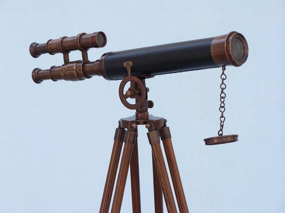 Hampton Nautical 50-Inch Floor Standing Antique Copper with Leather Griffith Astro Telescope Body on Tripod Right Side Profile