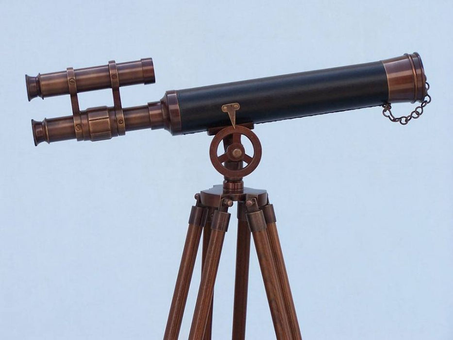 Hampton Nautical 50-Inch Floor Standing Antique Copper with Leather Griffith Astro Telescope Body on Tripod with Lens Cap