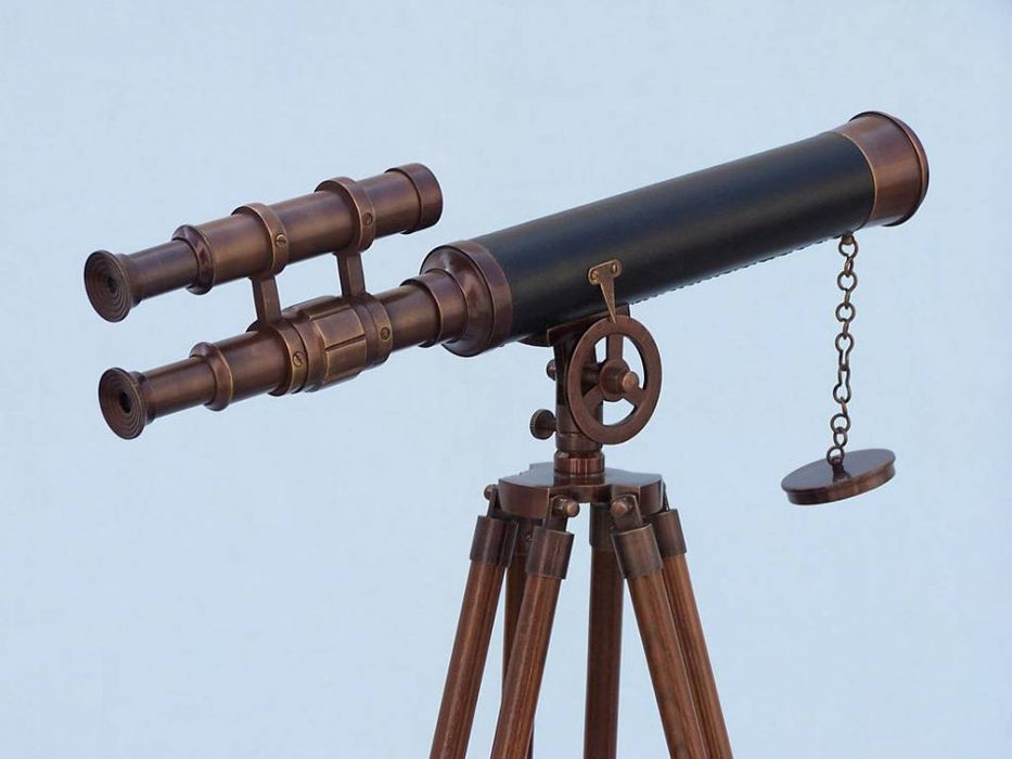 Hampton Nautical 50-Inch Floor Standing Antique Copper with Leather Griffith Astro Telescope Rear Body Eyepiece and Viewfinder Side Profile Right