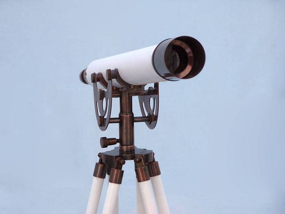 Hampton Nautical 50-Inch Floor Standing Antique Copper with White Leather Anchormaster Telescope Objective Lens