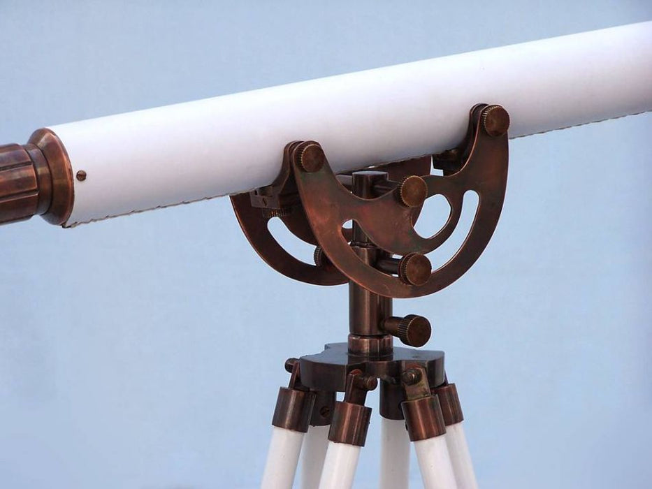 Hampton Nautical 50-Inch Floor Standing Antique Copper with White Leather Anchormaster Telescope Tripod Body Base with Knob