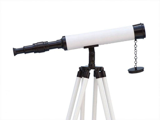 Hampton Nautical 50-Inch Floor Standing Bronze with White Leather Harbor Master Telescope