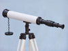 Hampton Nautical 50-Inch Floor Standing Bronze with White Leather Harbor Master Telescope Body Eyepiece Left Profile
