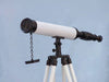 Hampton Nautical 50-Inch Floor Standing Bronze with White Leather Harbor Master Telescope Body Side Profile Left