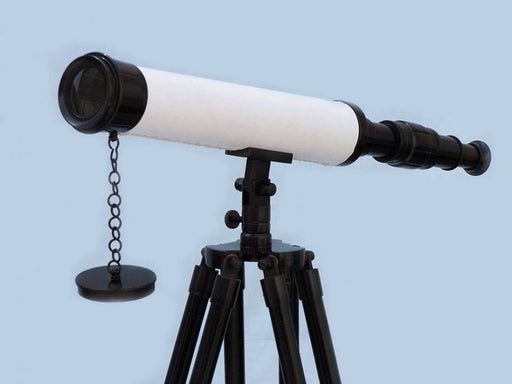 Hampton Nautical 50-Inch Floor Standing Oil-Rubbed Bronze-White Leather with Black Stand Harbor Master Telescope Body Side Profile Left
