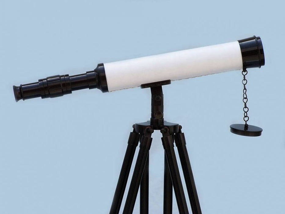 Hampton Nautical 50-Inch Floor Standing Oil-Rubbed Bronze-White Leather with Black Stand Harbor Master Telescope Body Side Profile Right