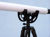 Hampton Nautical 50-Inch Floor Standing Oil-Rubbed Bronze White Leather with Black Stand Anchormaster Telescope Tripod Body Base Left Side Profile