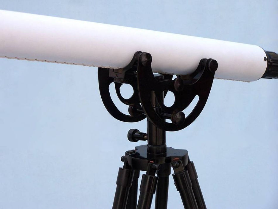 Hampton Nautical 50-Inch Floor Standing Oil-Rubbed Bronze White Leather with Black Stand Anchormaster Telescope Tripod Body Base Left Side Profile