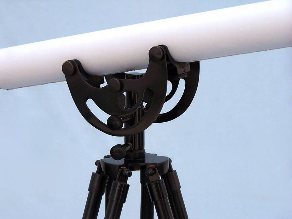 Hampton Nautical 50-Inch Floor Standing Oil-Rubbed Bronze White Leather with Black Stand Anchormaster Telescope Tripod Body Base Right Side Profile