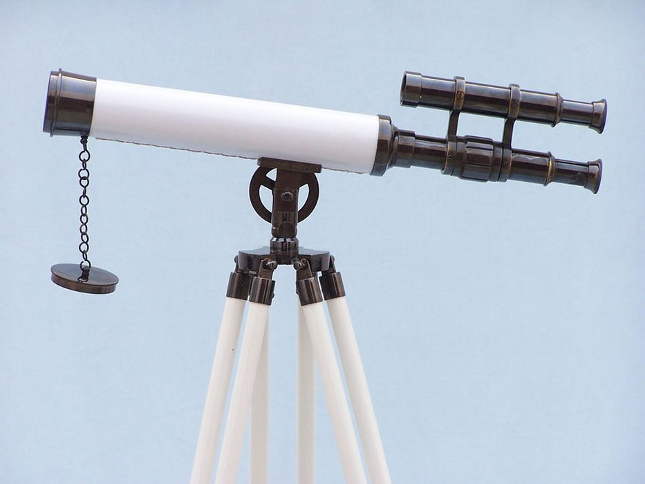 Hampton Nautical 50-Inch Floor Standing Oil Rubbed Bronze with White Leather Griffith Astro Telescope Body Side Profile Left 