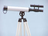Hampton Nautical 50-Inch Floor Standing Oil Rubbed Bronze with White Leather Griffith Astro Telescope Body Side Profile Left with Lens Cap