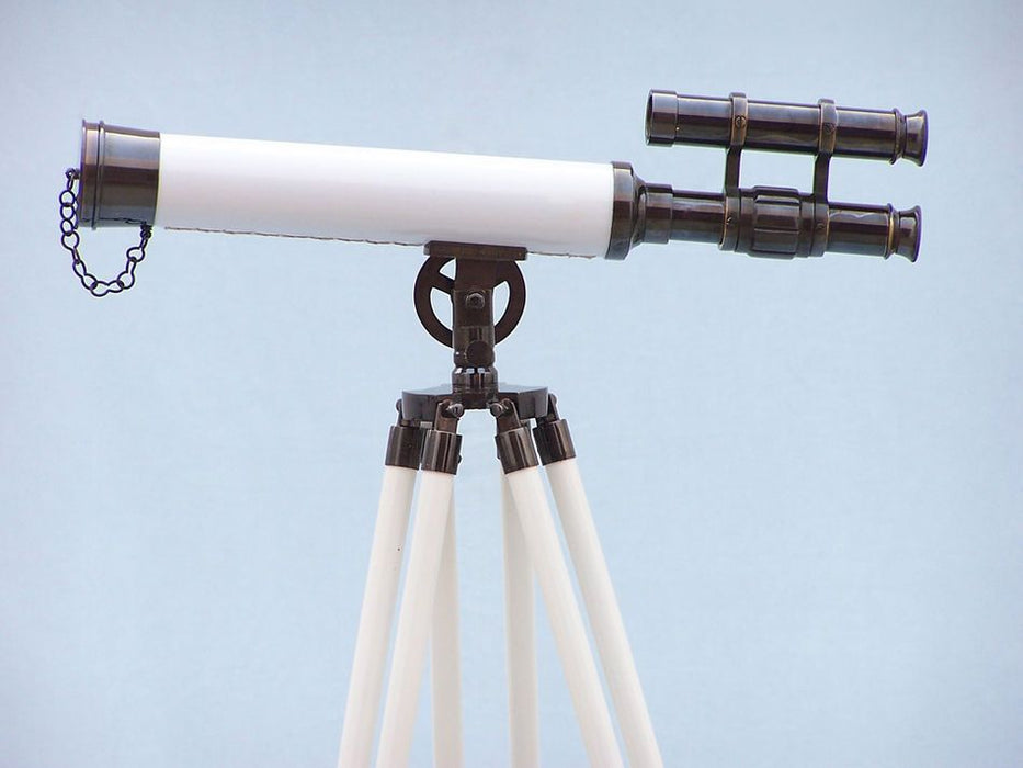 Hampton Nautical 50-Inch Floor Standing Oil Rubbed Bronze with White Leather Griffith Astro Telescope Body Side Profile Left with Lens Cap