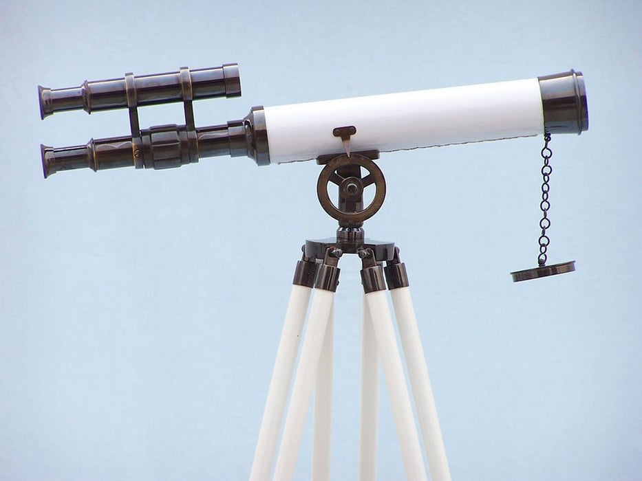 Hampton Nautical 50-Inch Floor Standing Oil Rubbed Bronze with White Leather Griffith Astro Telescope Body Side Profile Right