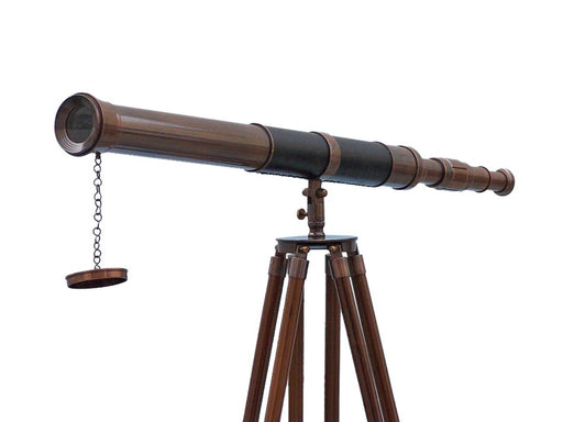 Hampton Nautical 60-Inch Admirals Floor Standing Antique Copper with Leather Telescope