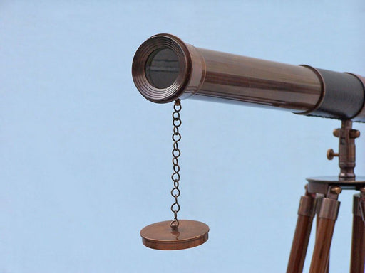 Hampton Nautical 60-Inch Admirals Floor Standing Antique Copper with Leather Telescope Body on Tripod Body Objective Lens and Cap