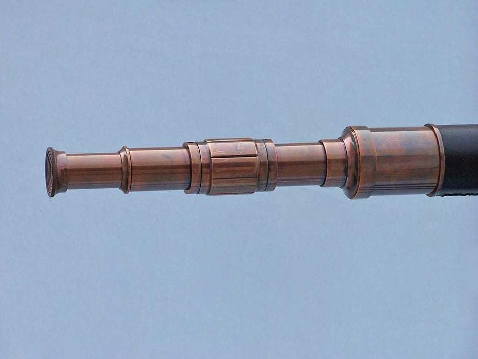 Hampton Nautical 60-Inch Admirals Floor Standing Antique Copper with Leather Telescope Extended Eyepiece