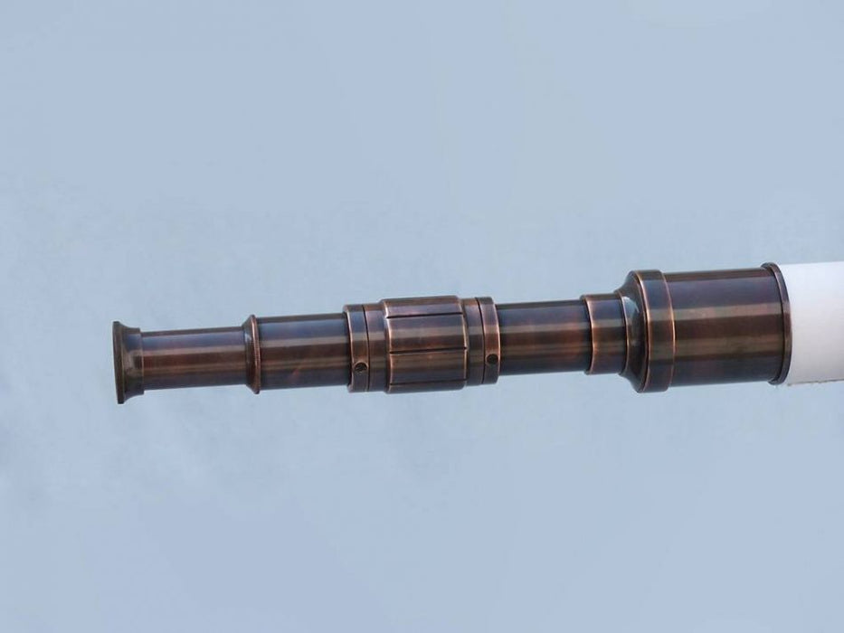 Hampton Nautical 60-Inch Admirals Floor Standing Antique Copper with White Leather Telescope Body Extended Eyepiece