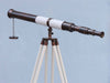 Hampton Nautical 60-Inch Admirals Floor Standing Antique Copper with White Leather Telescope Body Rear Eyepiece Left Profile