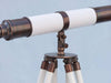 Hampton Nautical 60-Inch Admirals Floor Standing Antique Copper with White Leather Telescope Tripod Body Base with Knob