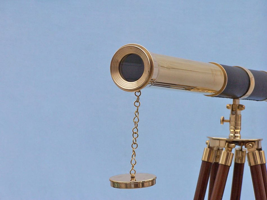Hampton Nautical 60-Inch Admirals Floor Standing Brass with Leather Telescope Body Objective Lens and Cap
