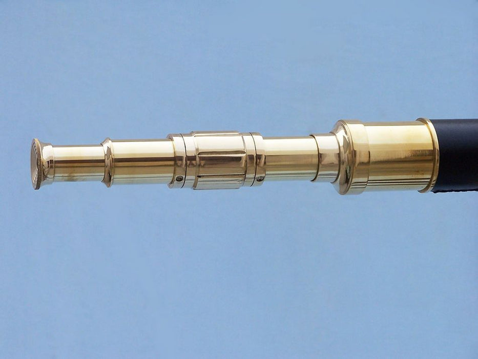 Hampton Nautical 60-Inch Admirals Floor Standing Brass with Leather Telescope Extended Eyepiece