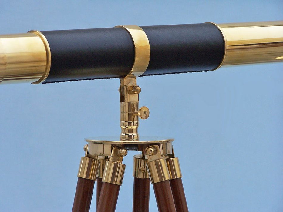 Hampton Nautical 60-Inch Admirals Floor Standing Brass with Leather Telescope Tripod Body Base with Knob