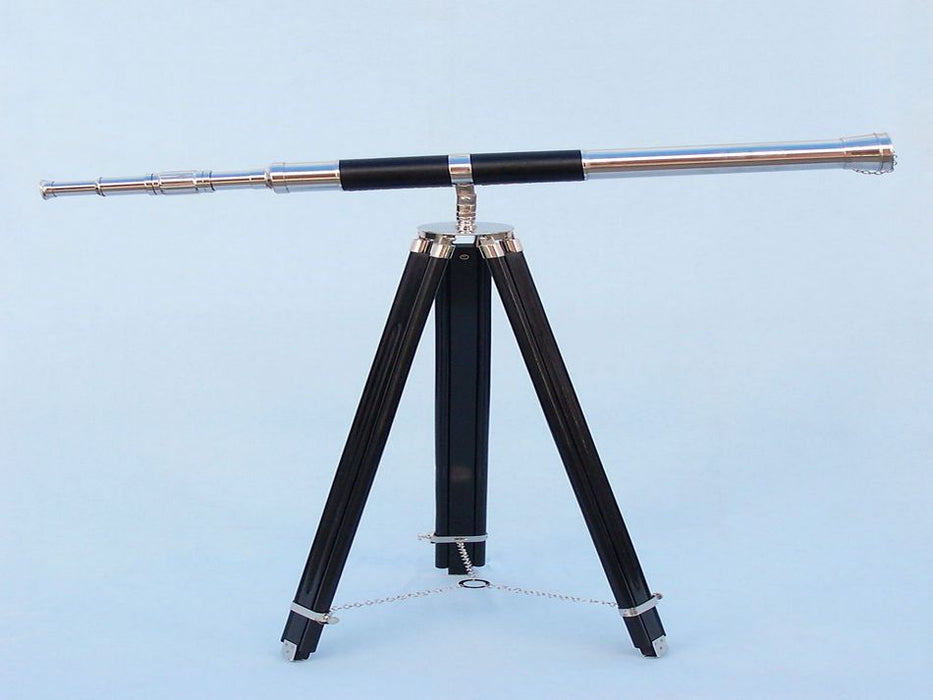 Hampton Nautical 60-Inch Admirals Floor Standing Chrome with Leather Telescope Body on Tripod