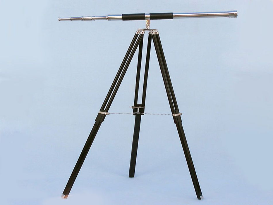Hampton Nautical 60-Inch Admirals Floor Standing Chrome with Leather Telescope Mounted on Tripod with Extended Legs