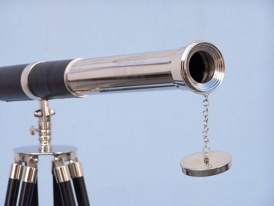 Hampton Nautical 60-Inch Admirals Floor Standing Chrome with Leather Telescope Objective Lens and Cap