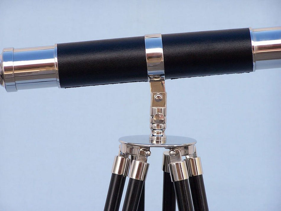 Hampton Nautical 60-Inch Admirals Floor Standing Chrome with Leather Telescope Tripod Body Base