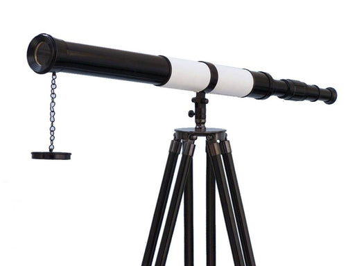 Hampton Nautical 60-Inch Admirals Floor Standing Oil Rubbed Bronze-White Leather with Black Stand Telescope