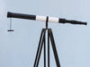 Hampton Nautical 60-Inch Admirals Floor Standing Oil Rubbed Bronze-White Leather with Black Stand Telescope Body Side Profile Left