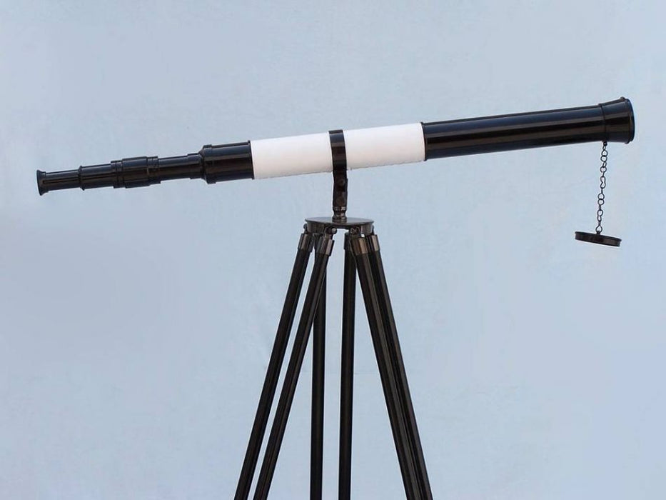 Hampton Nautical 60-Inch Admirals Floor Standing Oil Rubbed Bronze-White Leather with Black Stand Telescope Body Side Profile Right