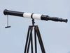 Hampton Nautical 60-Inch Admirals Floor Standing Oil Rubbed Bronze-White Leather with Black Stand Telescope Body on Tripod Standing Up