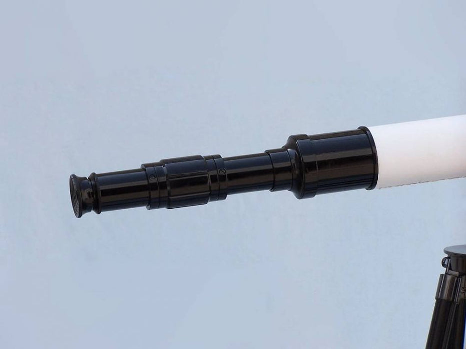 Hampton Nautical 60-Inch Admirals Floor Standing Oil Rubbed Bronze-White Leather with Black Stand Telescope Eyepiece