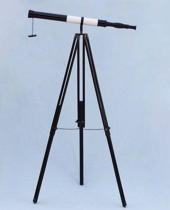 Hampton Nautical 60-Inch Admirals Floor Standing Oil Rubbed Bronze-White Leather with Black Stand Telescope Mounted on Tripod