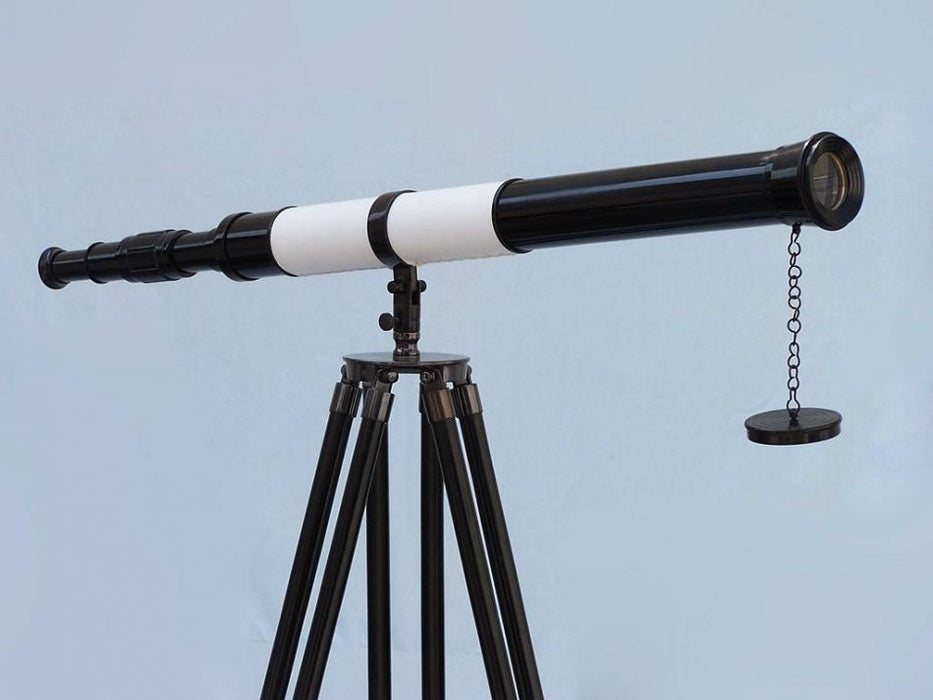 Hampton Nautical 60-Inch Admirals Floor Standing Oil Rubbed Bronze-White Leather with Black Stand Telescope Objective Lens and Cap