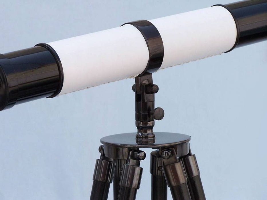 Hampton Nautical 60-Inch Admirals Floor Standing Oil Rubbed Bronze-White Leather with Black Stand Telescope Tripod Body Base with Knob