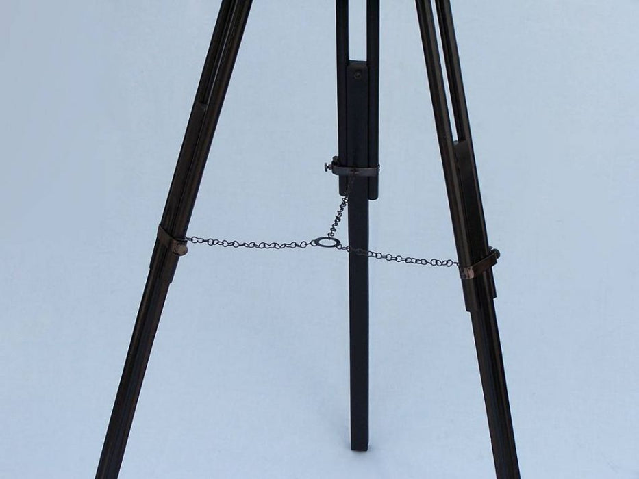 Hampton Nautical 60-Inch Admirals Floor Standing Oil Rubbed Bronze-White Leather with Black Stand Telescope Tripod Leg Chain