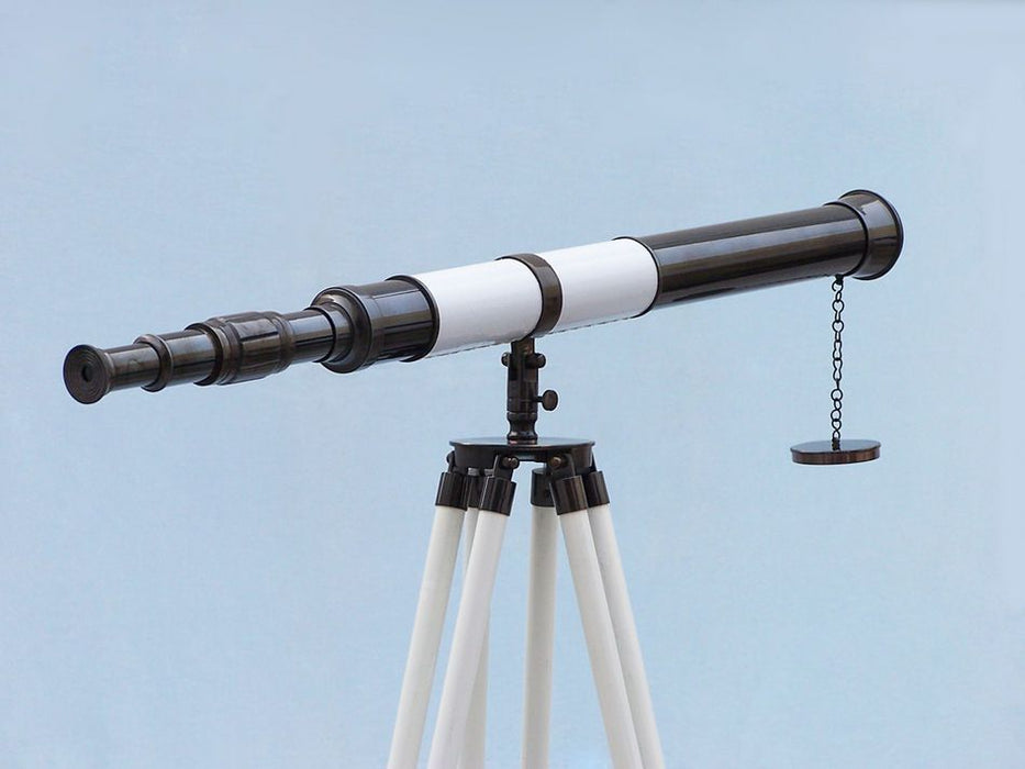 Hampton Nautical 60-Inch Admirals Floor Standing Oil Rubbed Bronze with White Leather Telescope Body