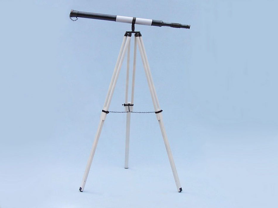Hampton Nautical 60-Inch Admirals Floor Standing Oil Rubbed Bronze with White Leather Telescope Body Mounted on Tripod with Extended Legs 