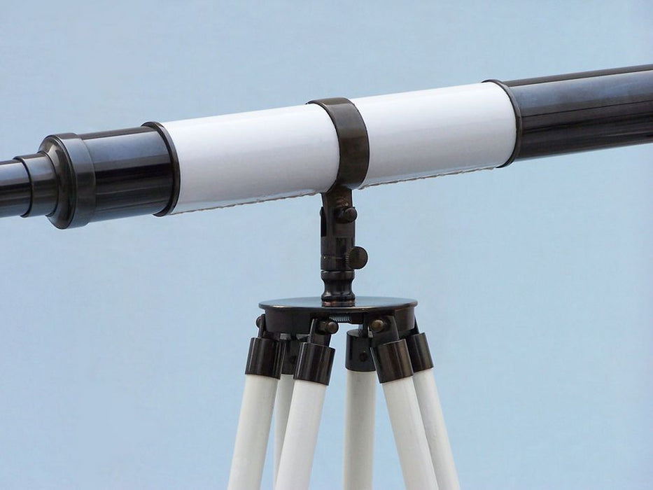 Hampton Nautical 60-Inch Admirals Floor Standing Oil Rubbed Bronze with White Leather Telescope Tripod Body Base with Knob
