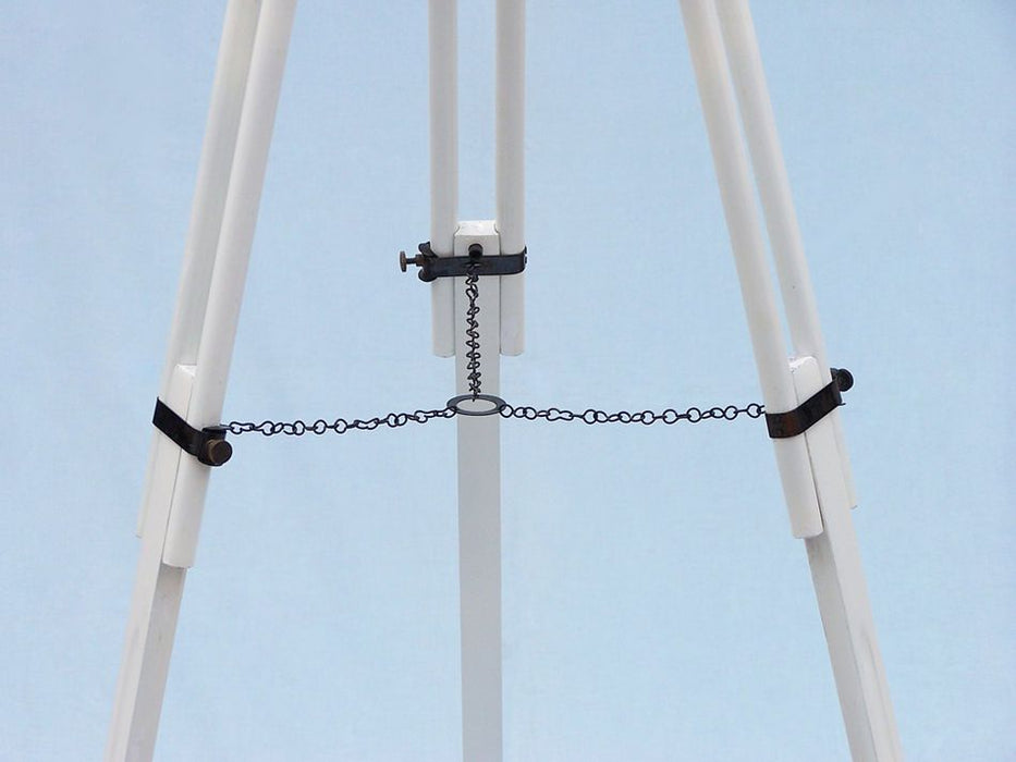 Hampton Nautical 60-Inch Admirals Floor Standing Oil Rubbed Bronze with White Leather Telescope Tripod Legs with Chain