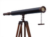 Hampton Nautical 60-Inch Floor Standing Antique Copper with Leather Harbor Master Telescope