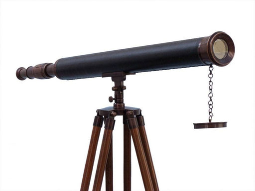 Hampton Nautical 60-Inch Floor Standing Antique Copper with Leather Harbor Master Telescope